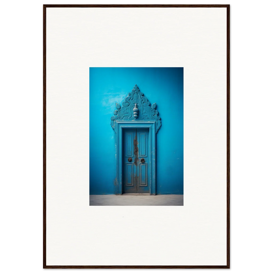 Ornate blue door topped with carved crown molding for Transcendent Coral Whispers art™