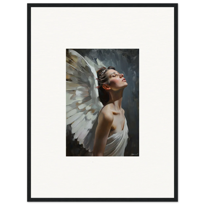 Angelic figure with white wings in Transcendent Light Orchard framed wall art for room decor