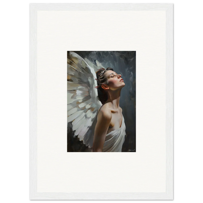 Framed wall art of angelic figure symbolizes serene beauty for light orchard room decor