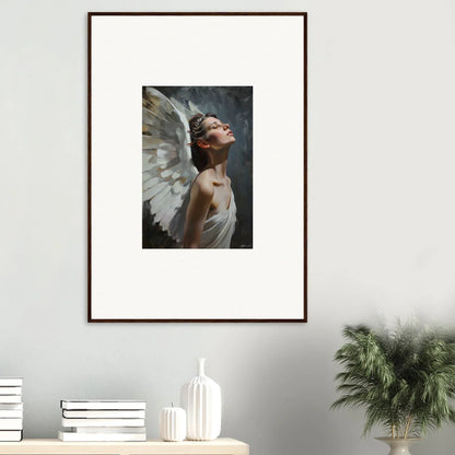 Framed wall art of angelic figure in light orchard, perfect for room decor