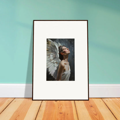 Framed wall art of a figure with angel wings for beautiful light orchard room decor