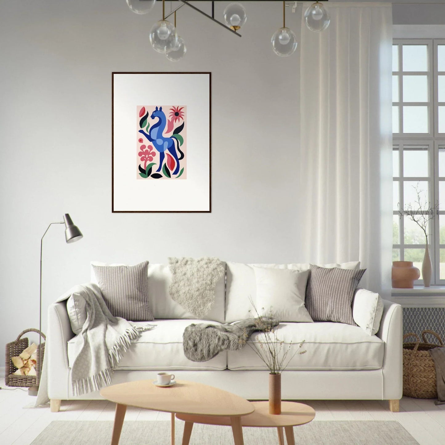 Colorful abstract artwork framed on a wall, showcasing Transcendental Brush Grace