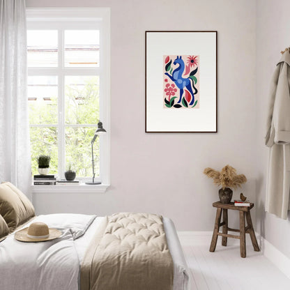 Colorful framed artwork of a blue animal with floral elements from Transcendental Brush Grace