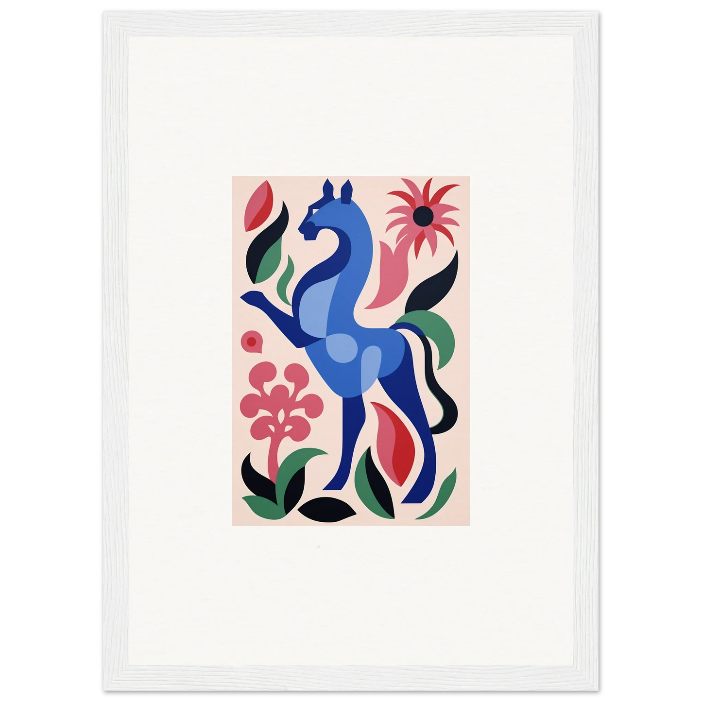 Stylized blue horse in vibrant flowers from Transcendental Brush Grace product