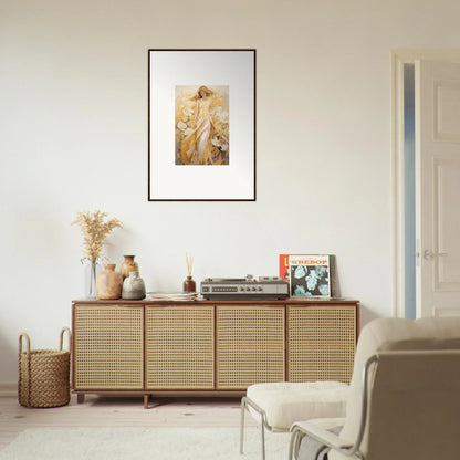 Wooden sideboard with cane-webbed doors, perfect for room decoration and whispering petals vibes