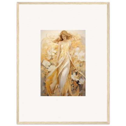 Framed canvas print of an ethereal woman in golden robes for room decoration