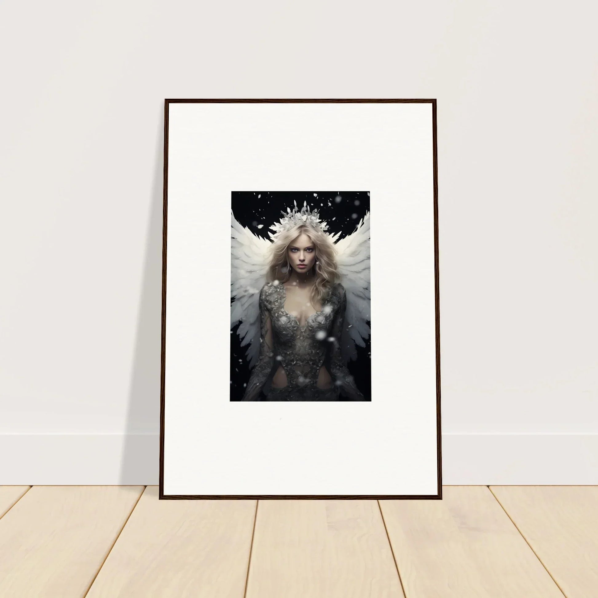 Framed canvas print of a feathery specter with wings, perfect room decoration idea