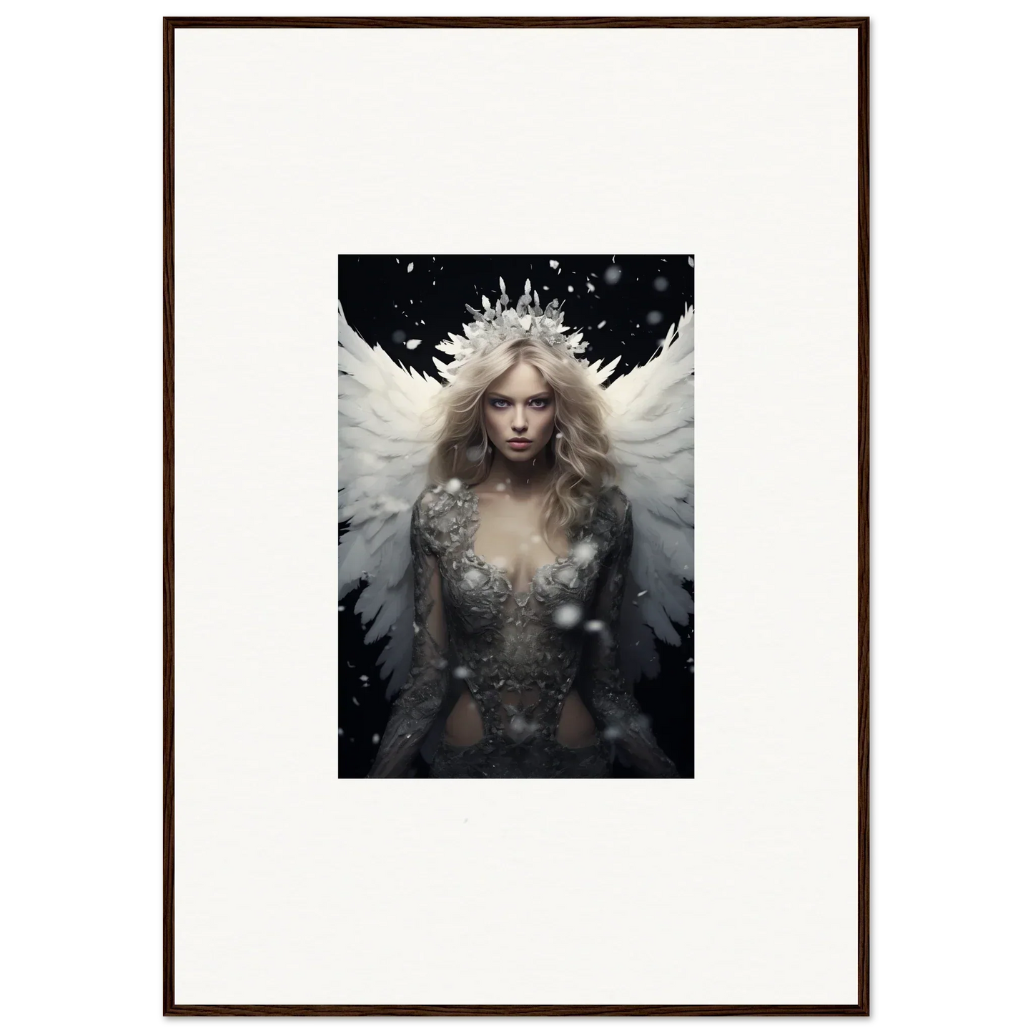 Ethereal feathery specter with a crown, perfect for canvas print room decoration