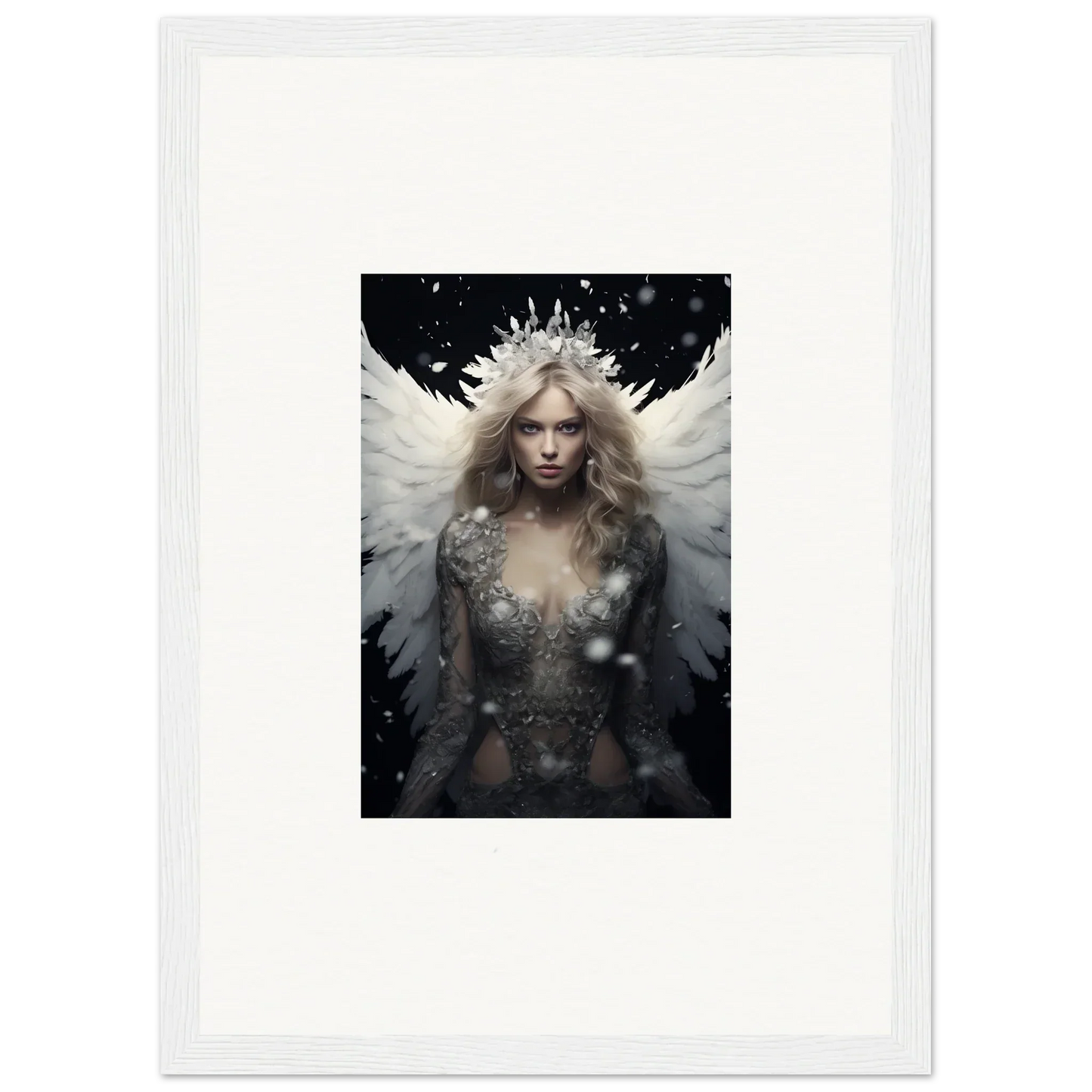 Ethereal feathery specter with wings and crown, perfect for room decoration canvas print