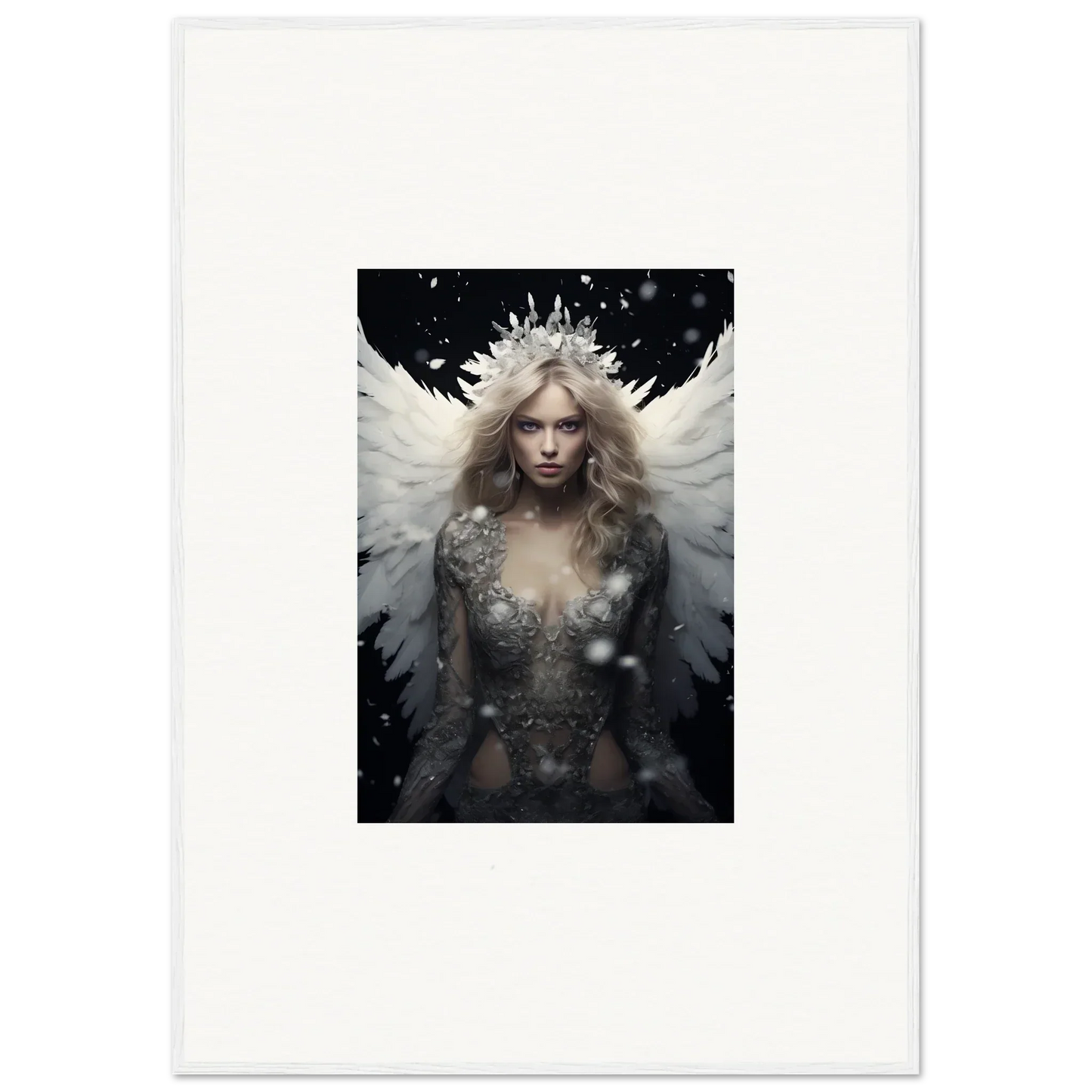 Ethereal feathery specter with crown on dark background – perfect for room decoration canvas print