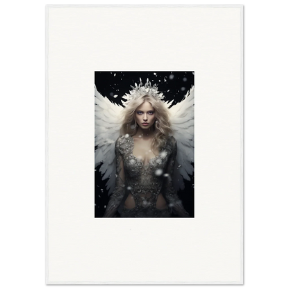 Ethereal feathery specter with crown on dark background – perfect for room decoration canvas print