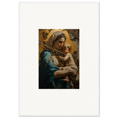 Painting of a woman in blue with a child, perfect for loving sentinence canvas print decor