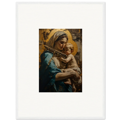 Beautiful canvas print of a woman in blue robes and child, perfect for room decoration