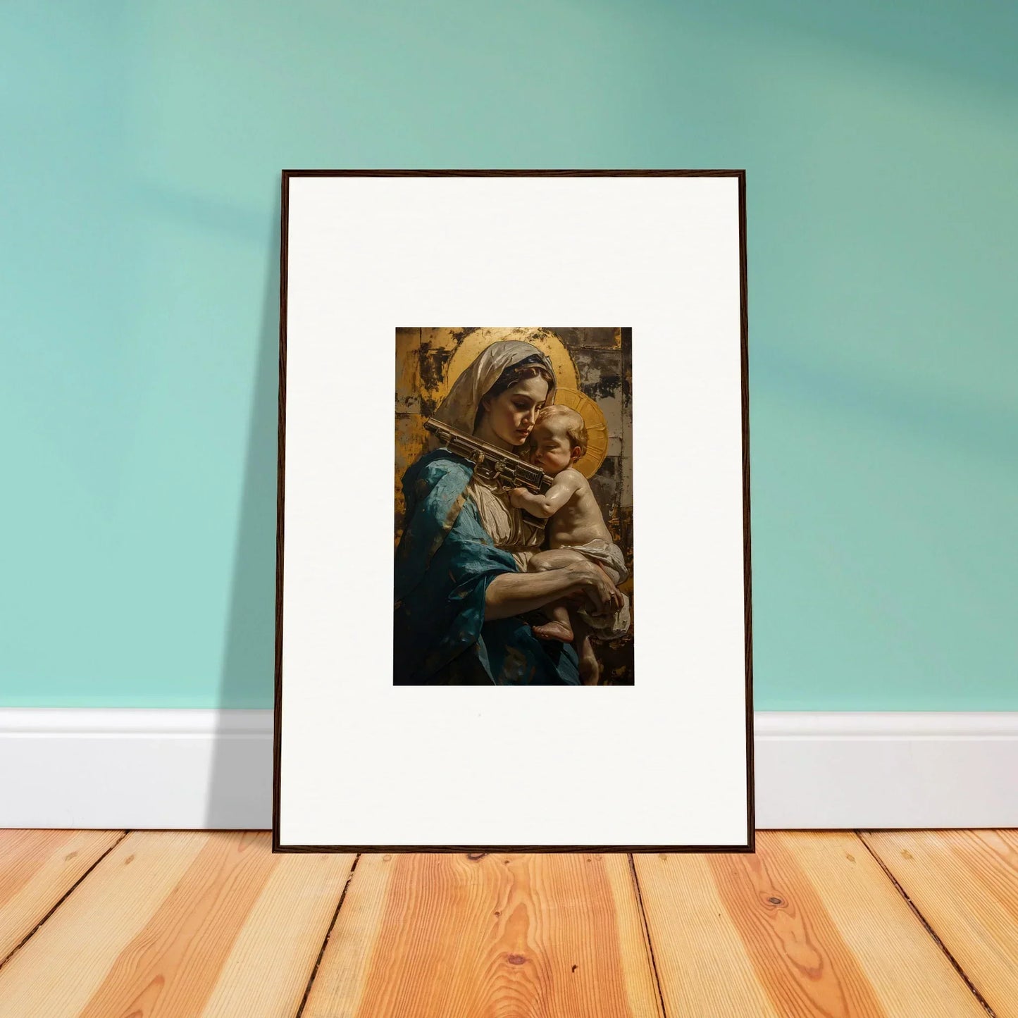 Framed canvas print of a woman with child, radiating loving sentinence for room decoration