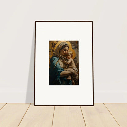 Framed canvas print of a woman with child and halo, perfect for loving sentinence room decoration