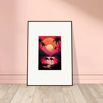 Tropical sunset canvas print with flamingo serenade, perfect for room decoration