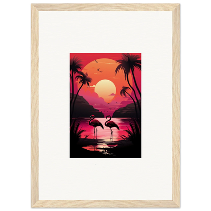 Tropical sunset canvas print with flamingos, perfect for your room decoration vibe