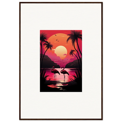 Framed canvas print of a flamingo serenade at sunset for stylish room decoration