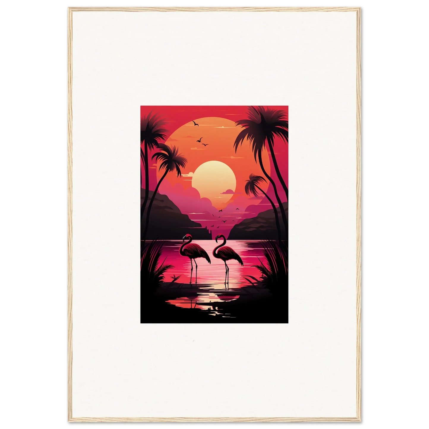 Vibrant canvas print of Twilight Flamingo Serenade for stunning room decoration