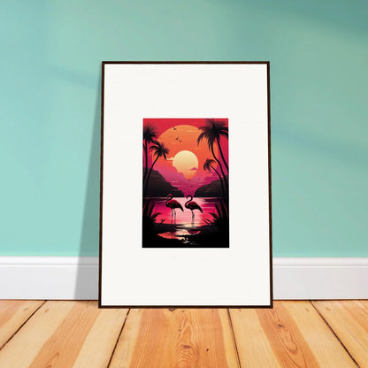 Framed canvas print of a tropical sunset flamingo serenade for stunning room decoration