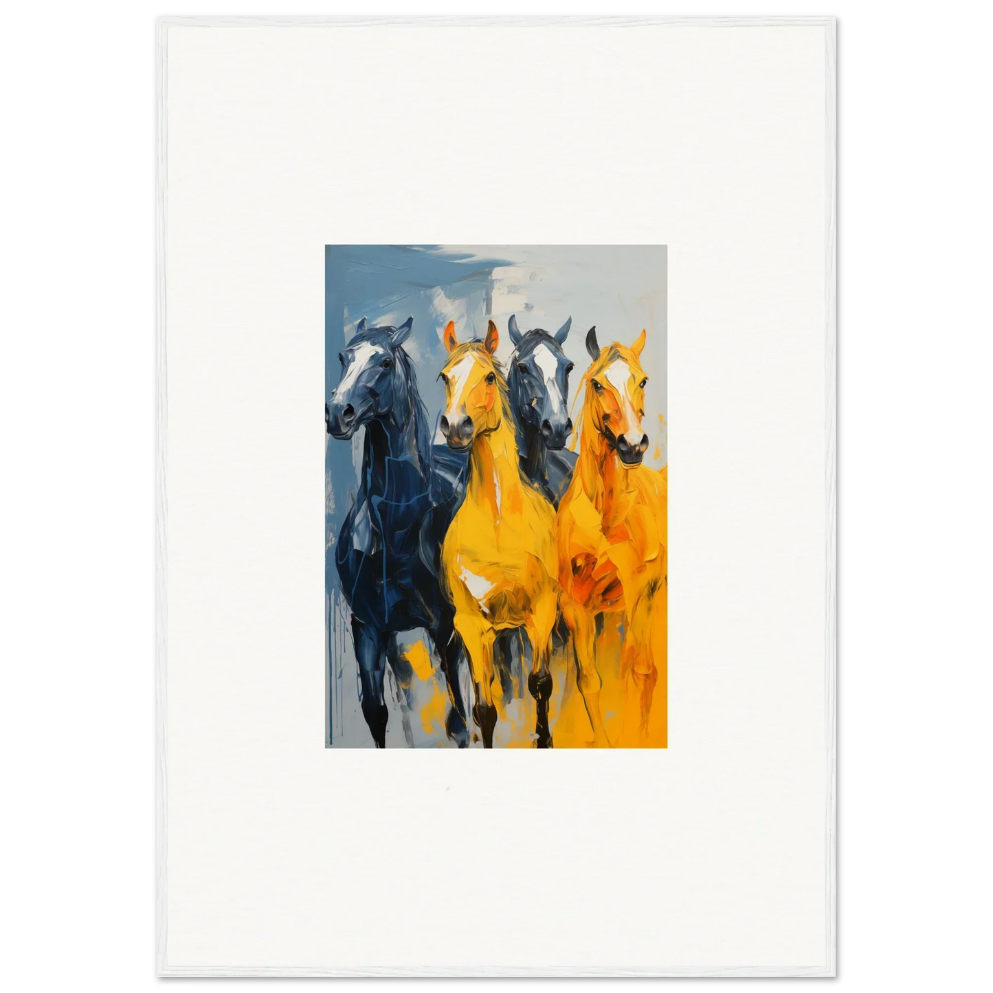 Vibrant canvas print of hued mares running, perfect for room decoration