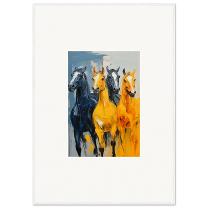 Vibrant canvas print of hued mares running, perfect for room decoration