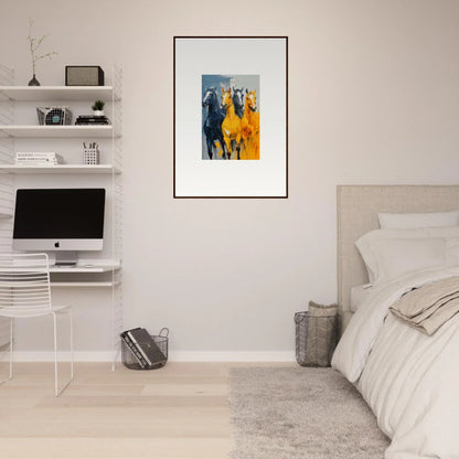 Framed canvas print of hued mares brightening up a stylish room decoration