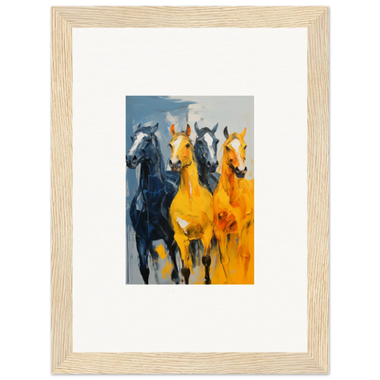 Framed canvas print of hued mares running, perfect for vibrant room decoration