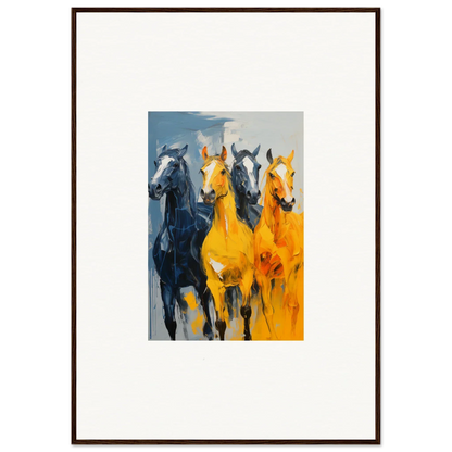 Colorful canvas print of hued mares running, perfect for room decoration