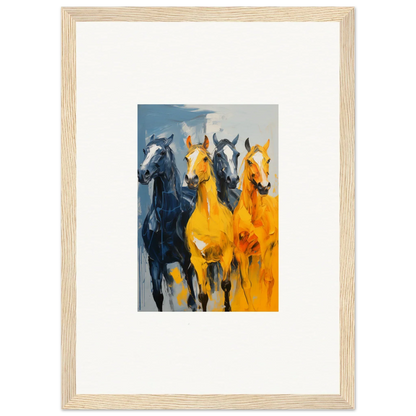 Framed canvas print of hued mares in blue and yellow for stylish room decoration