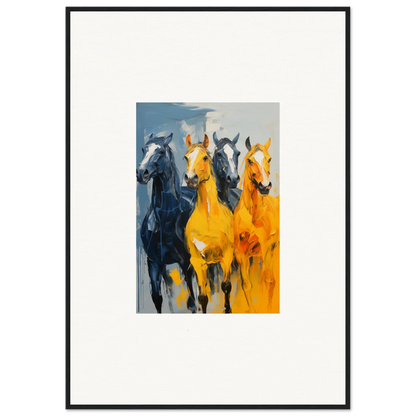 Colorful canvas print of hued mares galloping, perfect for room decoration