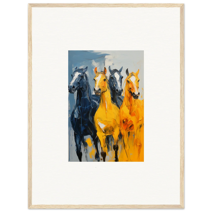 Colorful Painting of Four Hued Mares Galloping for Stunning Room Decoration Canvas Print