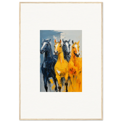 Vibrant canvas print of hued mares running, perfect for room decoration