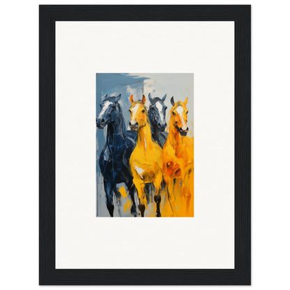 Framed canvas print of hued mares running, perfect for room decoration