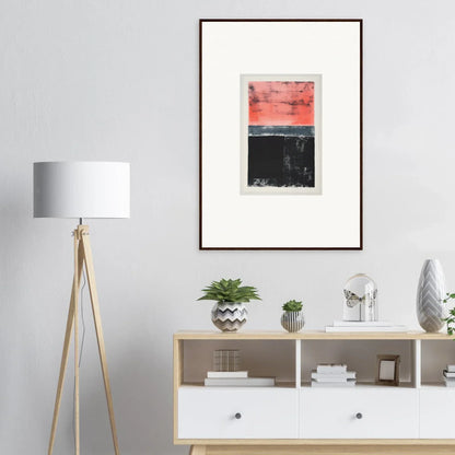 Abstract framed wall art with red and black color blocks for modern room decor