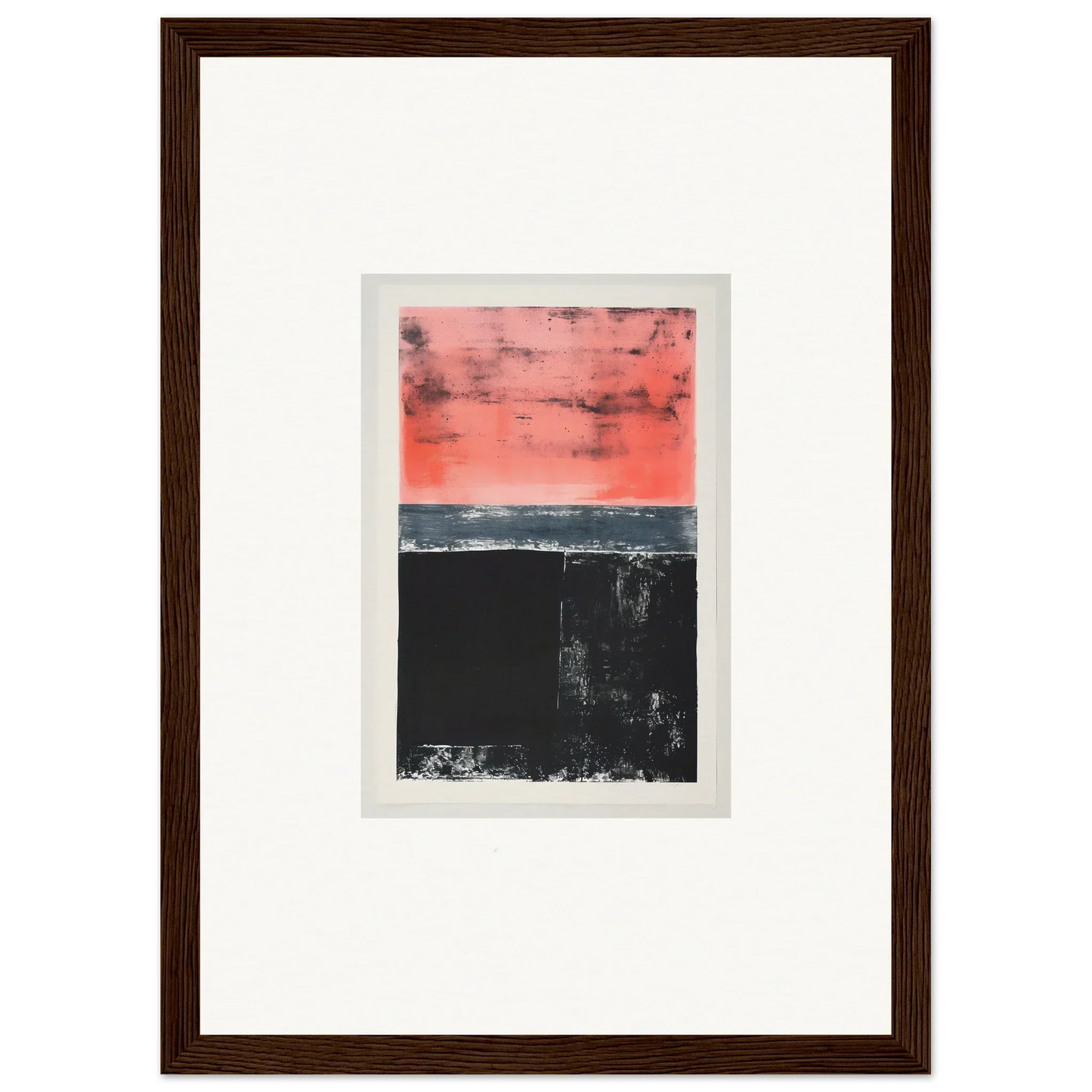 Framed wall art featuring pink and black color blocks for a stylish isolation ritual