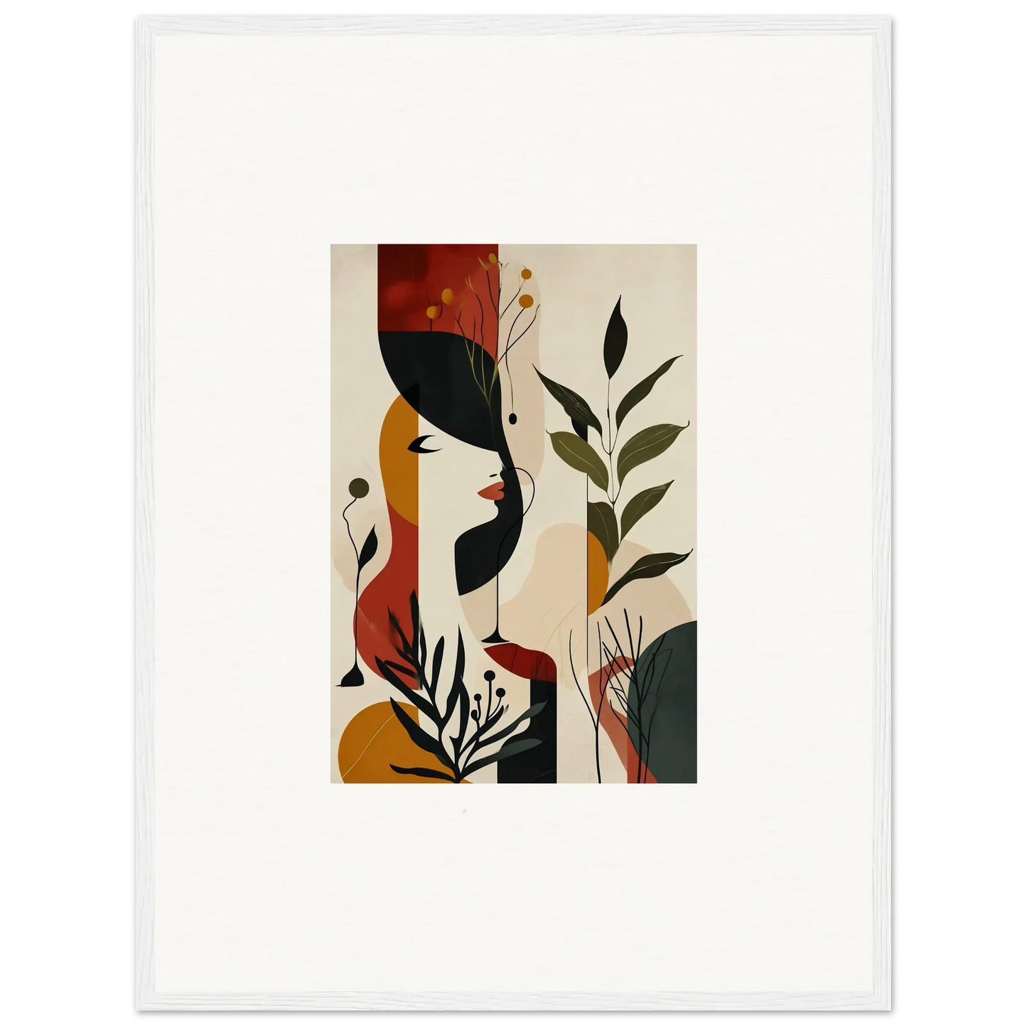 Abstract artwork with plant forms and shapes in earthy tones for room decoration