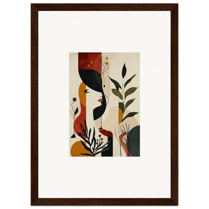 Framed abstract artwork with plant and bird shapes for trendy room decoration