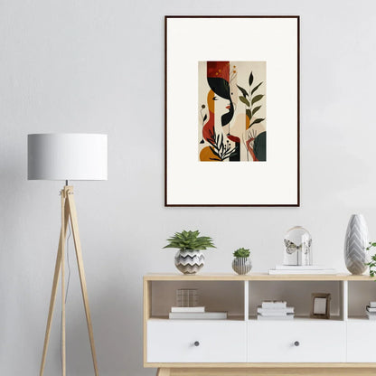 Framed abstract canvas print of human figures and plants for stylish room decoration