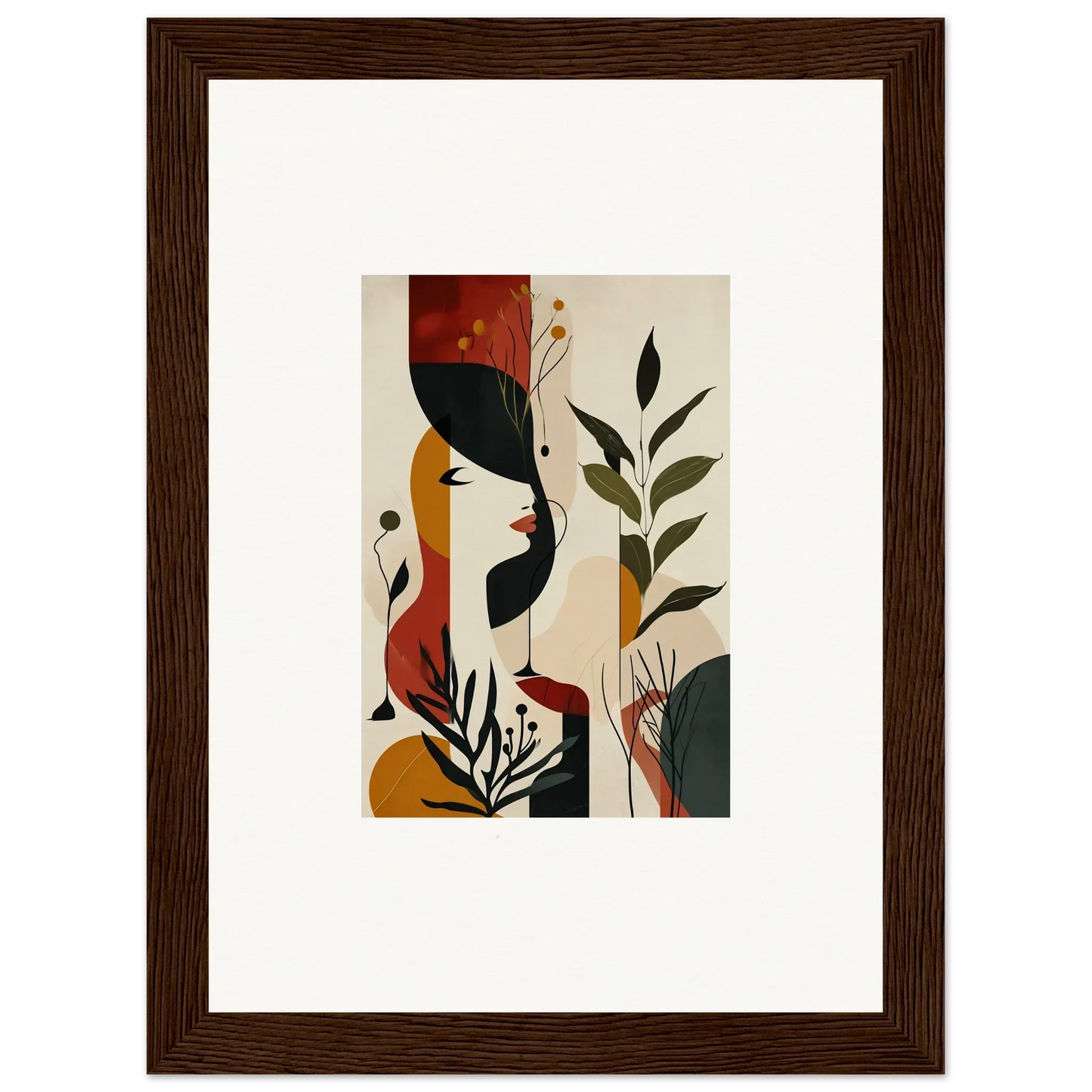 Framed abstract canvas print of earthy plant shapes for stylish room decoration