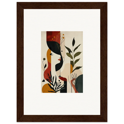 Framed abstract canvas print of earthy plant shapes for stylish room decoration