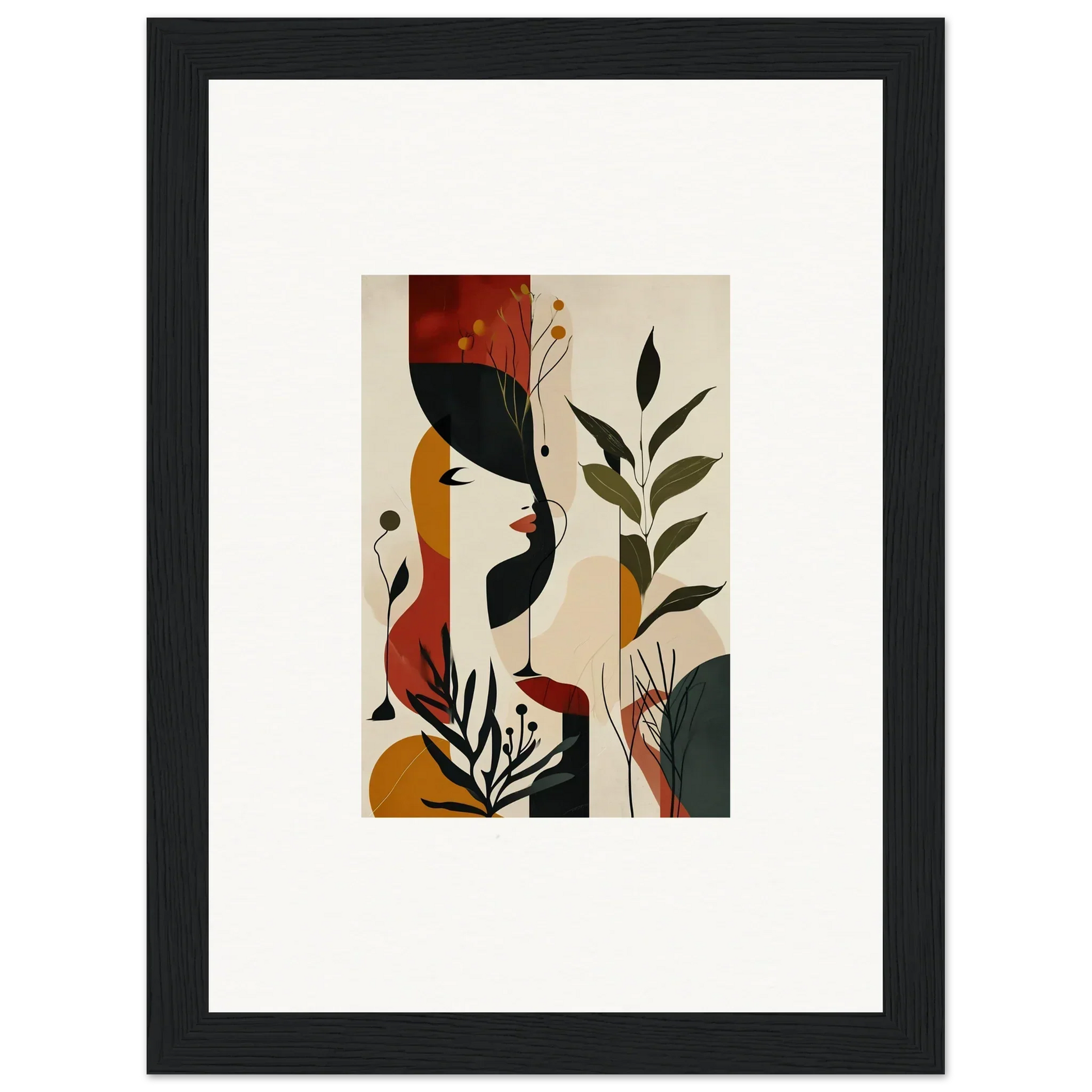 Framed abstract canvas print of stylized plants in earthy tones for chic room decoration