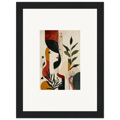 Framed abstract canvas print of stylized plants in earthy tones for chic room decoration