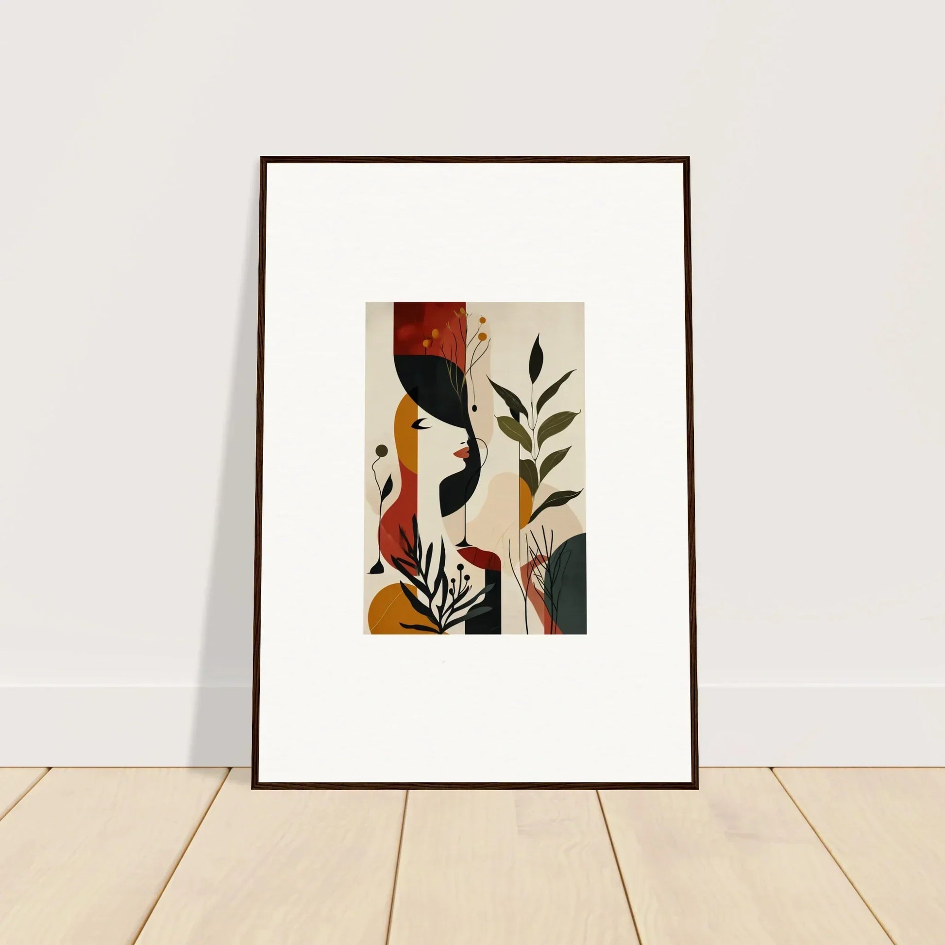 Framed canvas print from Untold Canvases with earthy shapes for stylish room decoration