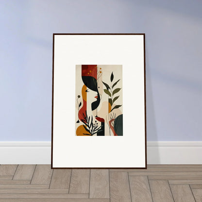 Framed abstract canvas print with earthy stylized plants for unique room decoration