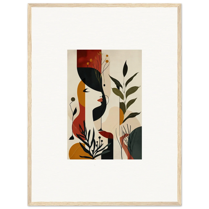 Framed abstract canvas print of plant forms in earthy tones for unique room decoration