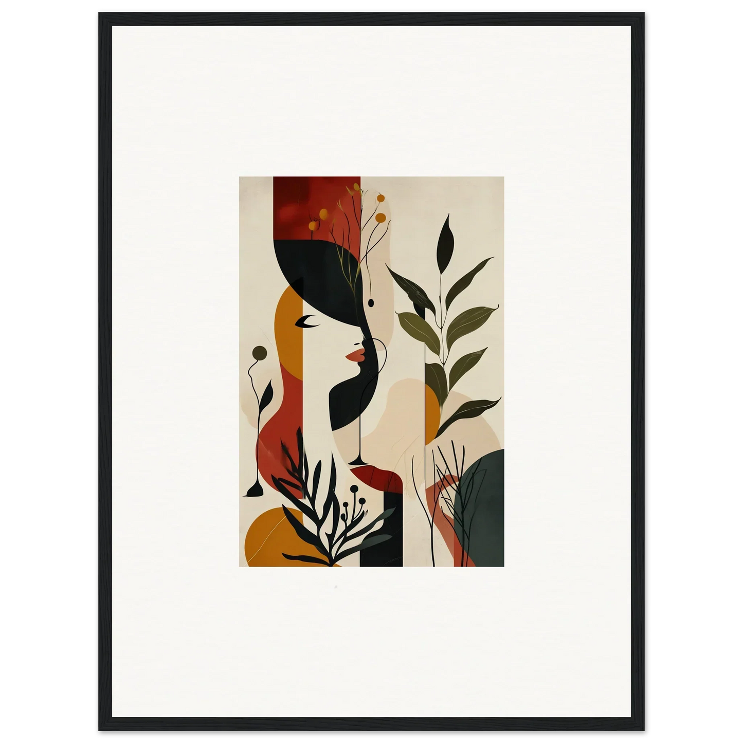 Framed abstract canvas print of earthy plant forms for unique room decoration