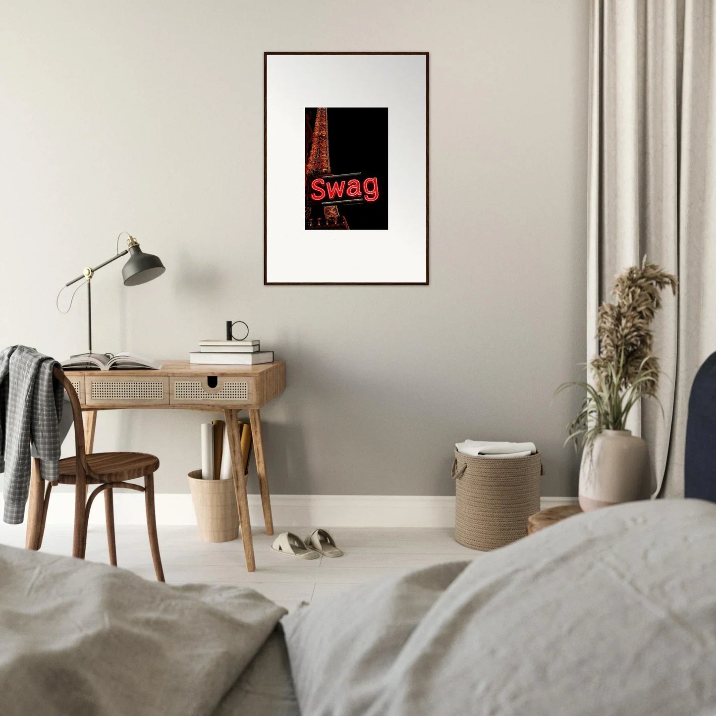 Framed poster with swag in red and black, perfect for Urban Dreams Unleashed room decoration