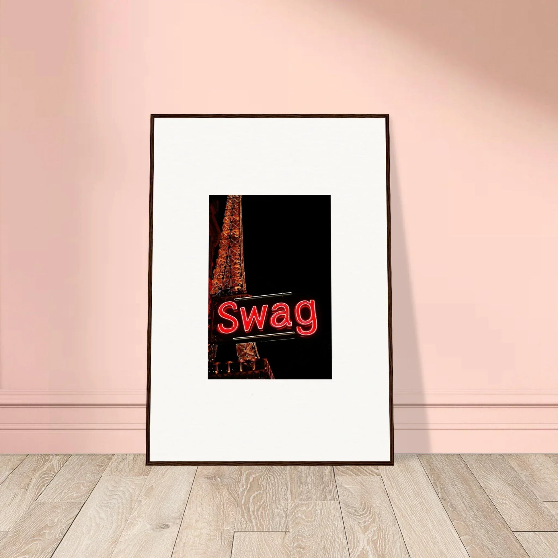 Framed canvas print of swag in red with the Eiffel Tower for cool room decoration