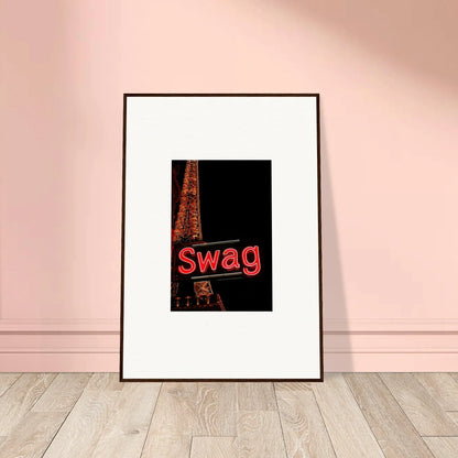 Framed canvas print of swag in red with the Eiffel Tower for cool room decoration